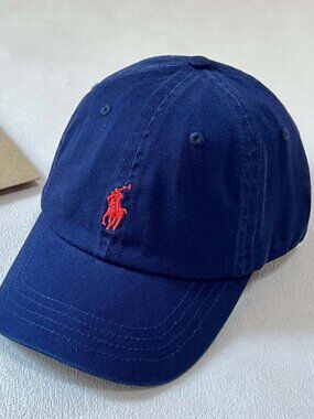 Ralph Lauren Navy Baseball Cap with Red Polo Logo